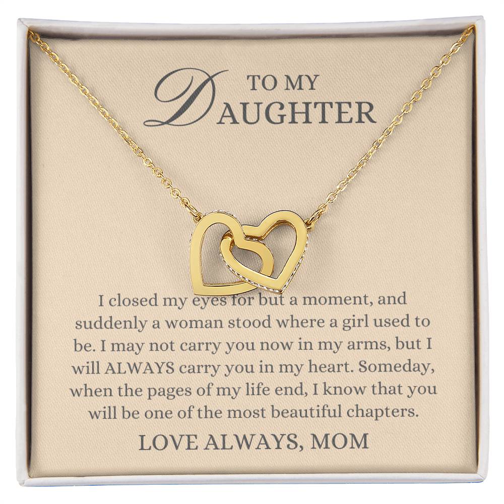 To my Daughter Gift From Mom, Most Beautiful Chapters,  Interlocking Hearts Pendant Necklace