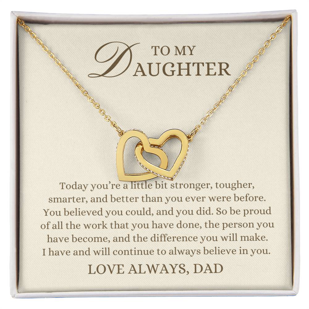 To my Daughter Gift, Stronger Tougher Smarter,  Interlocking Hearts Pendant Necklace