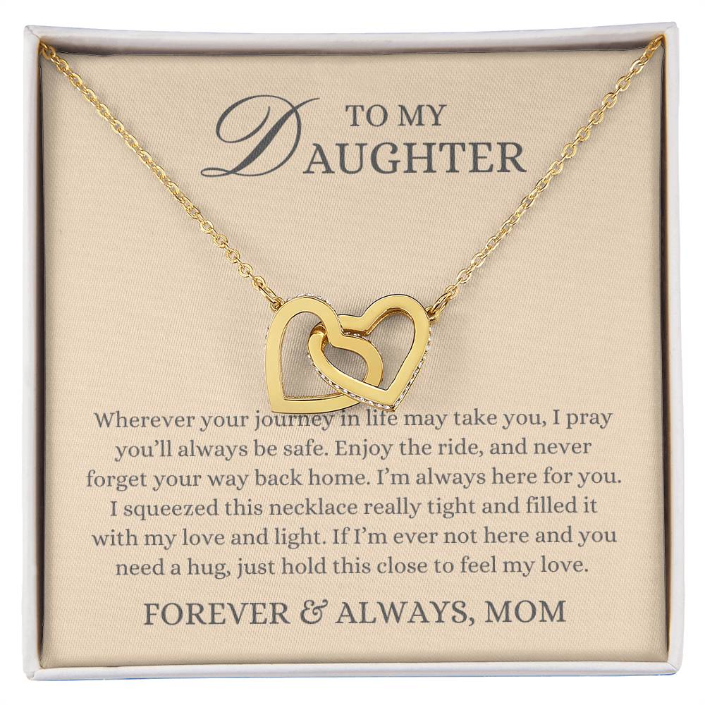 To my Daughter Gift From Mom, Journey in Life, Interlocking Hearts Pendant Necklace