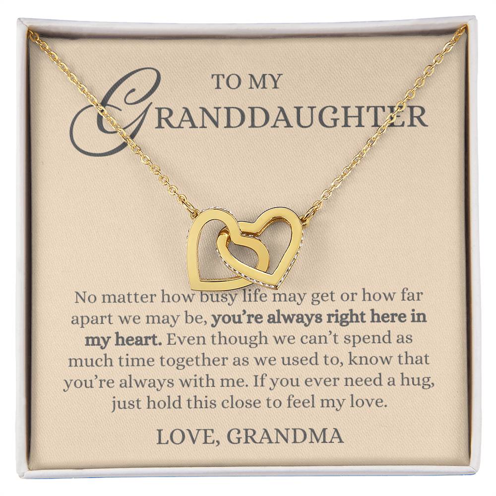 To my Granddaughter Gift, Hold This Close to Feel My Love, Interlock Heart Necklace