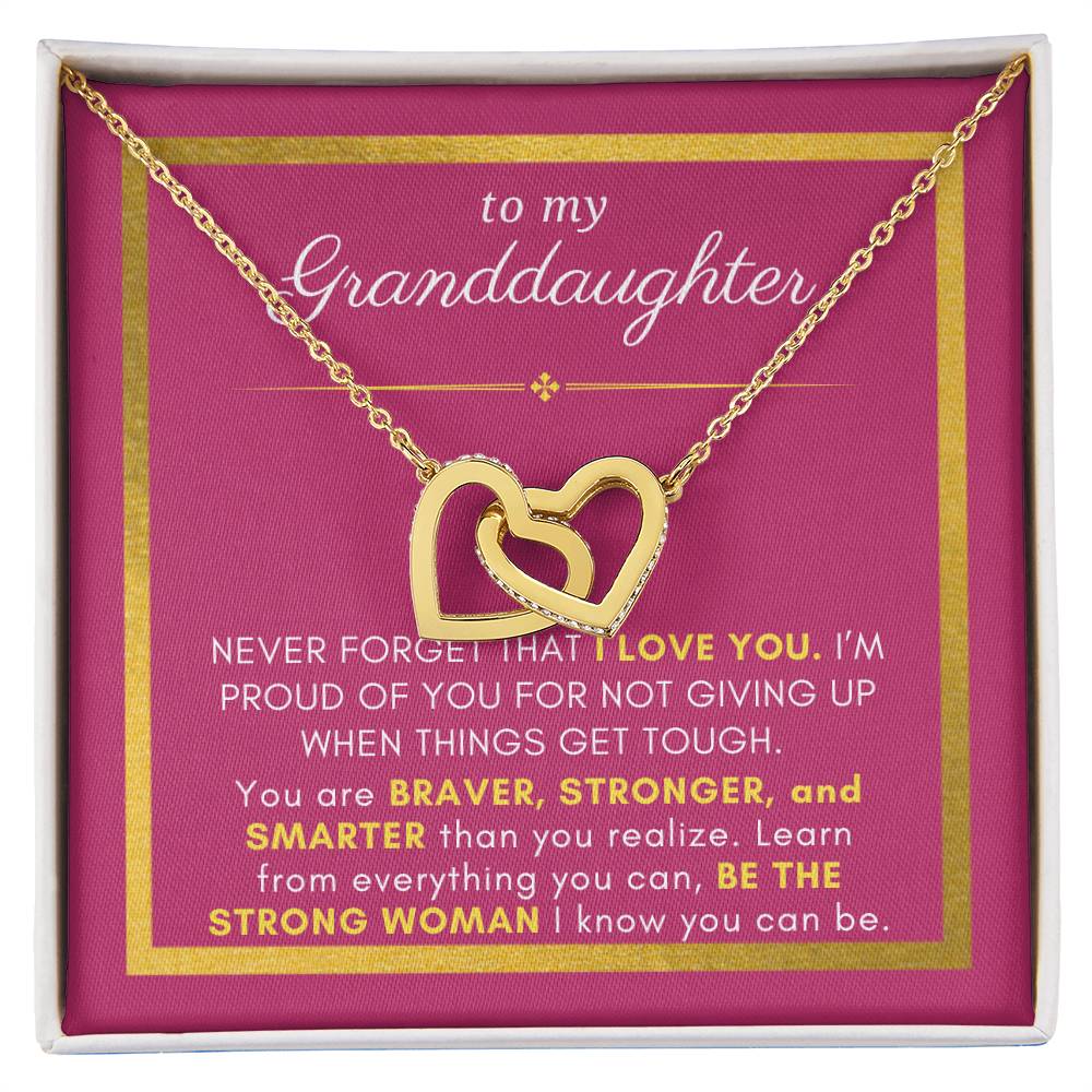 Gift For Granddaughter, Braver Stronger Smarter, Interlock Heart Pendant Necklace