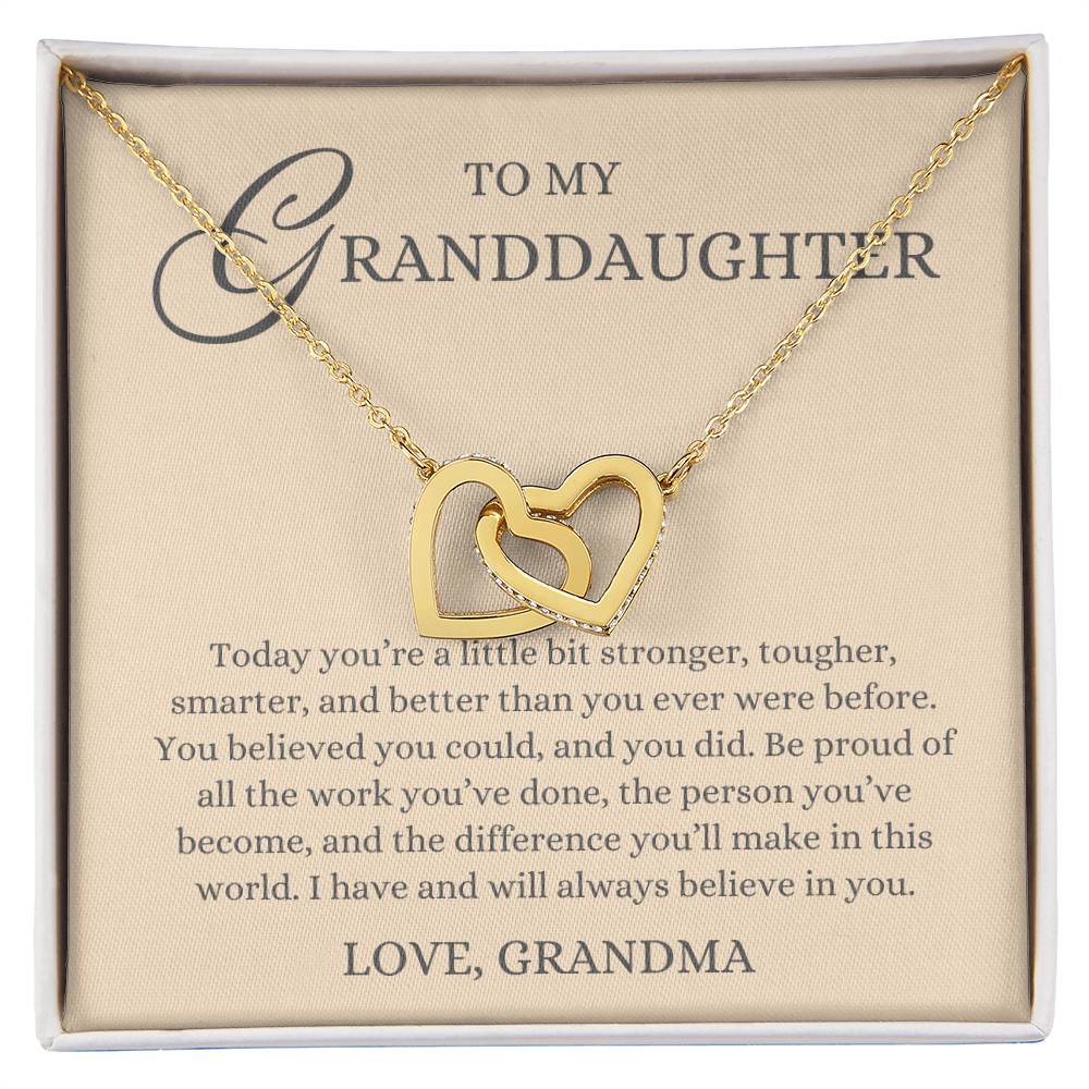 To my Granddaughter Gift, Stronger Tougher Smarter, Interlock Heart Necklace