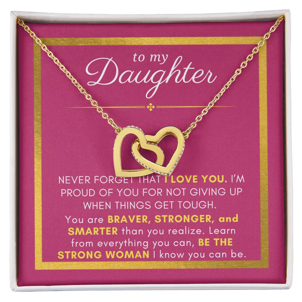 Gift For Daughter, Braver Stronger Smarter, Interlock Heart Pendant Necklace