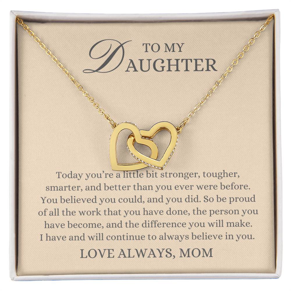 To my Daughter Gift From Mom, Stronger Tougher Smarter,  Interlocking Hearts Pendant Necklace