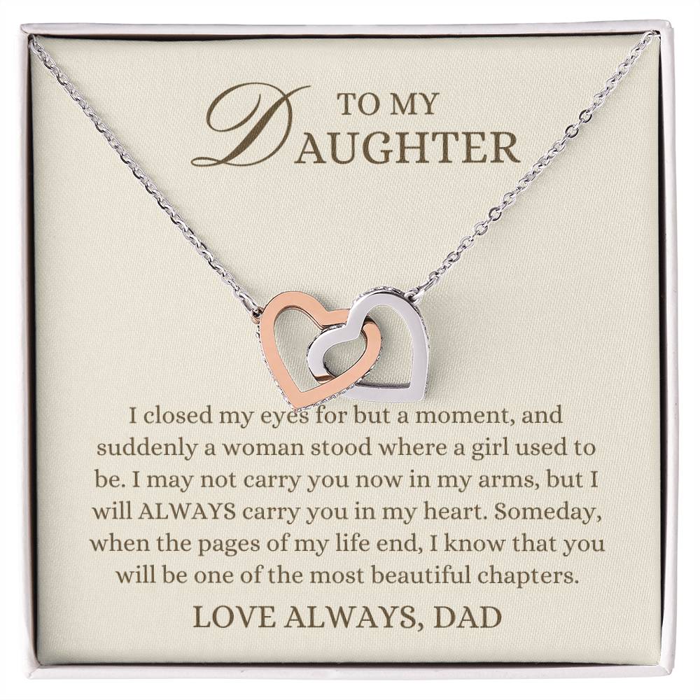 To my Daughter Gift, Most Beautiful Chapters,  Interlocking Hearts Pendant Necklace