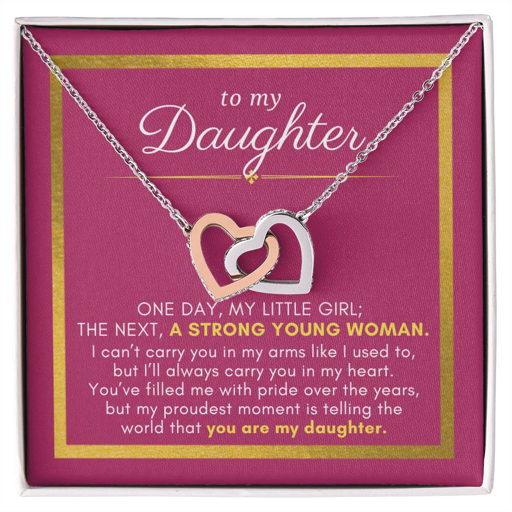 To My Daughter Gift, A Strong Young Woman, Interlock Heart Pendant Necklace