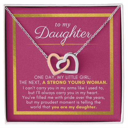 To My Daughter Gift, A Strong Young Woman, Interlock Heart Pendant Necklace