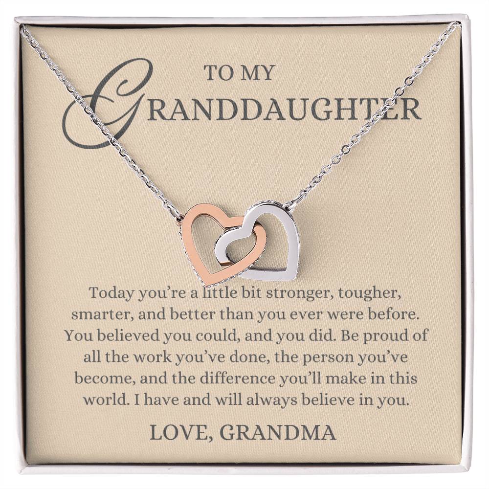 To my Granddaughter Gift, Stronger Tougher Smarter, Interlock Heart Necklace