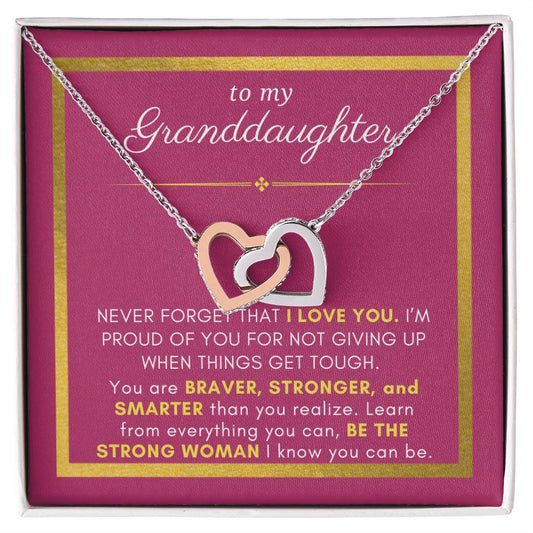 Gift For Granddaughter, Braver Stronger Smarter, Interlock Heart Pendant Necklace
