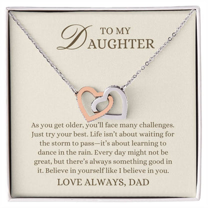 To my Daughter Gift, Believe in Yourself,  Interlocking Hearts Pendant Necklace