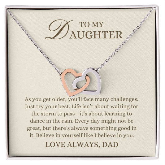 To my Daughter Gift, Believe in Yourself,  Interlocking Hearts Pendant Necklace