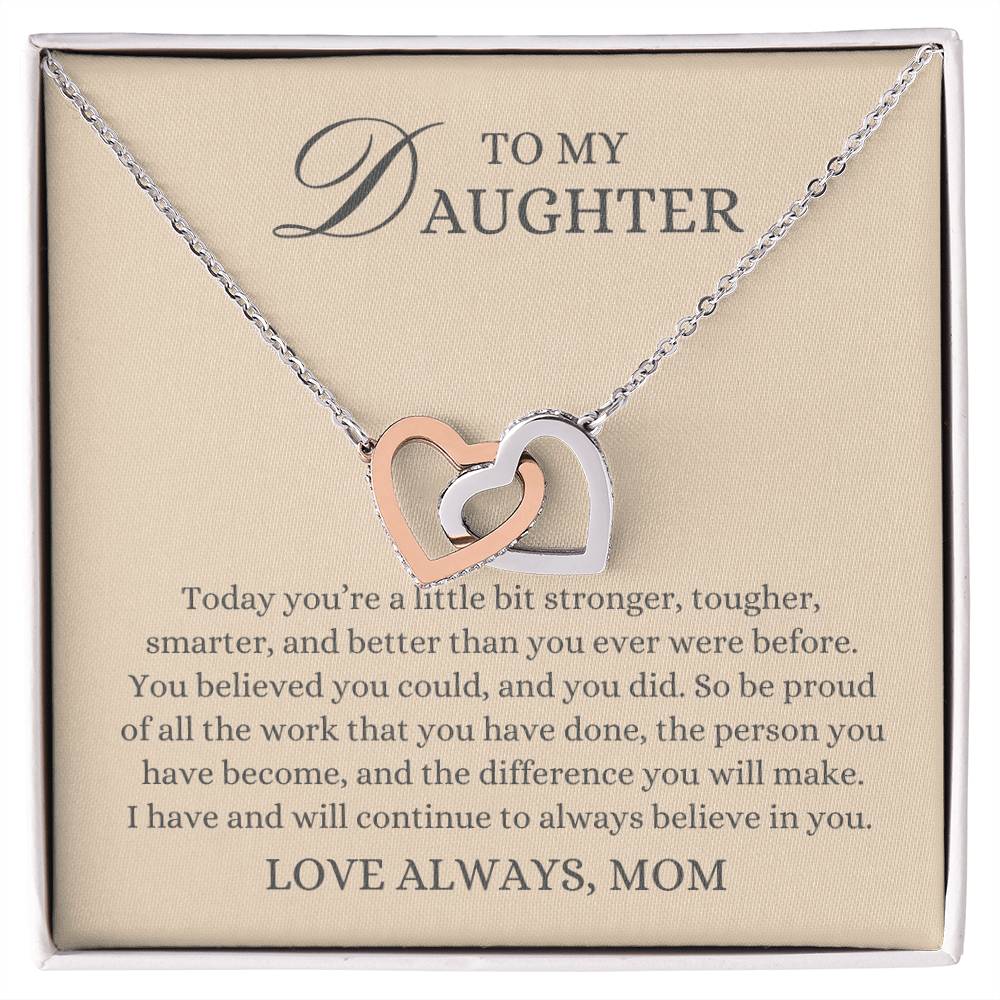 To my Daughter Gift From Mom, Stronger Tougher Smarter,  Interlocking Hearts Pendant Necklace