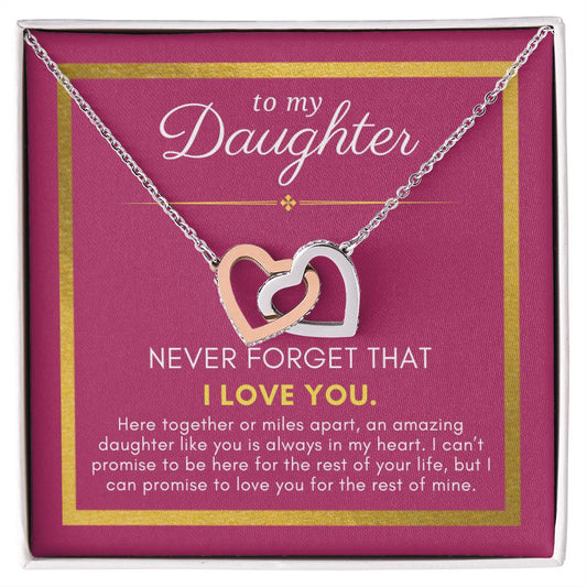 Gift For Daughter, Together or Miles Apart, Interlock Heart Pendant Necklace