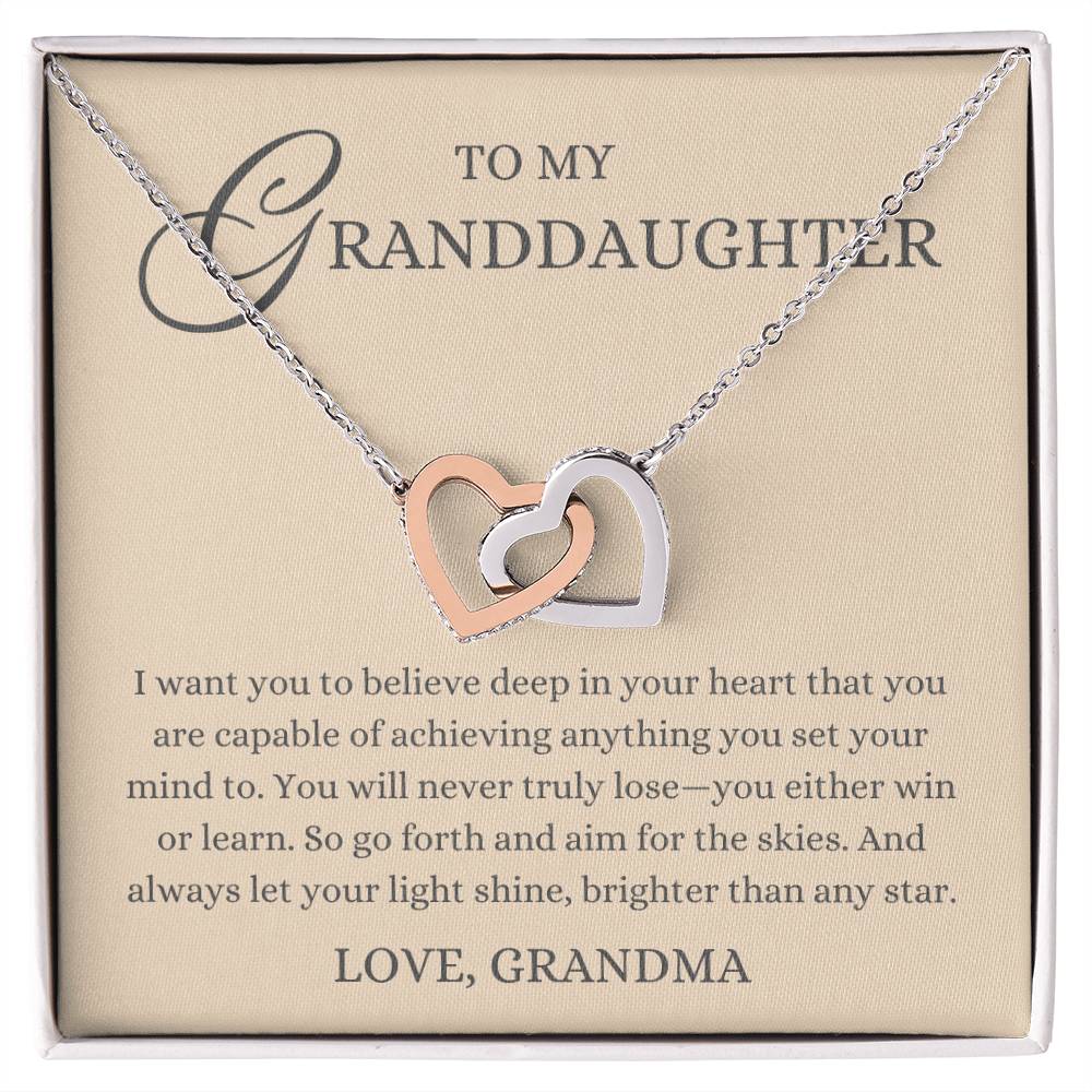 To my Granddaughter Gift, Believe in Your Heart, Interlock Heart Necklace