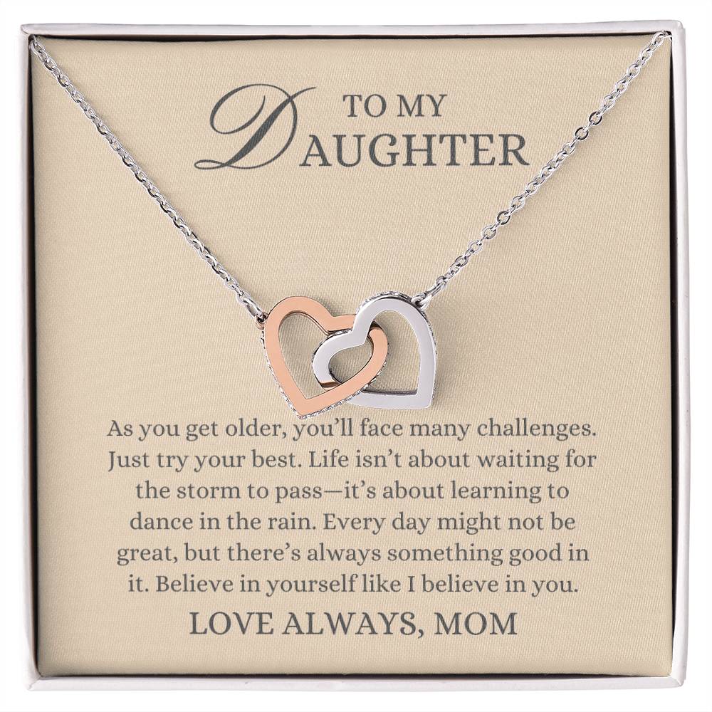 To my Daughter Gift From Mom, Believe in Yourself,  Interlocking Hearts Pendant Necklace