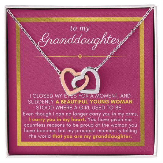 Gift For Granddaughter, I Closed My Eyes for a Moment, Interlock Heart Pendant Necklace