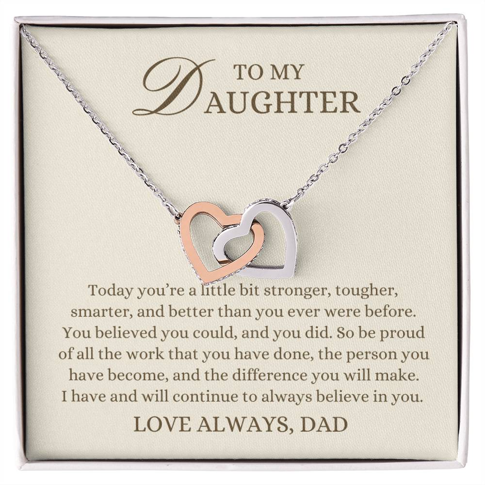 To my Daughter Gift, Stronger Tougher Smarter,  Interlocking Hearts Pendant Necklace