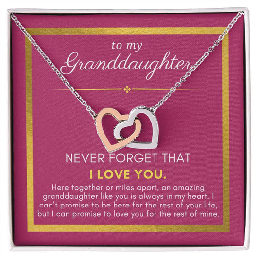 Gift For Granddaughter, Together or Miles Apart, Interlock Heart Pendant Necklace