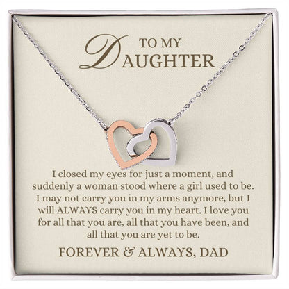 To my Daughter Gift, All You are Yet to be, Interlocking Hearts Pendant Necklace