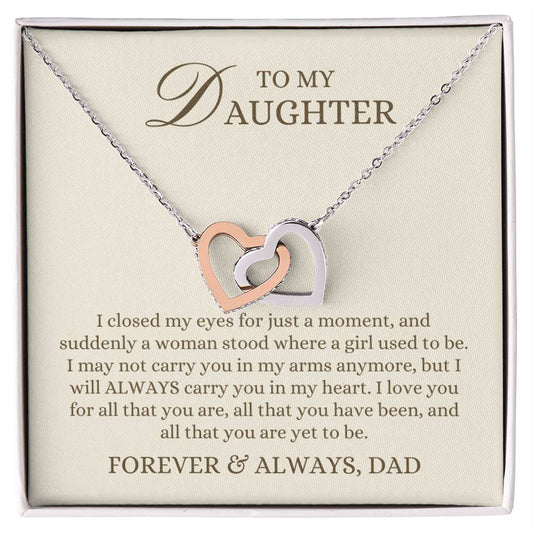 To my Daughter Gift, All You are Yet to be, Interlocking Hearts Pendant Necklace