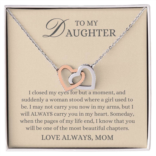 To my Daughter Gift From Mom, Most Beautiful Chapters,  Interlocking Hearts Pendant Necklace