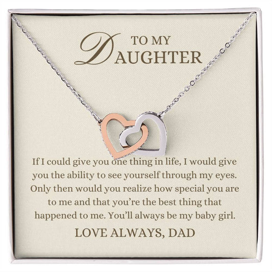 To my Daughter Gift, My Baby Girl, Interlocking Hearts Pendant Necklace