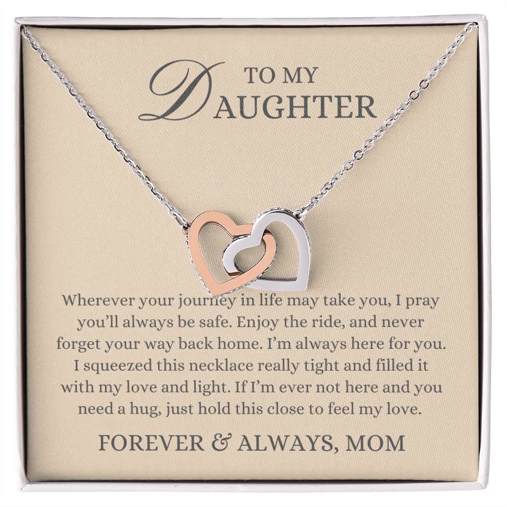 To my Daughter Gift From Mom, Journey in Life, Interlocking Hearts Pendant Necklace