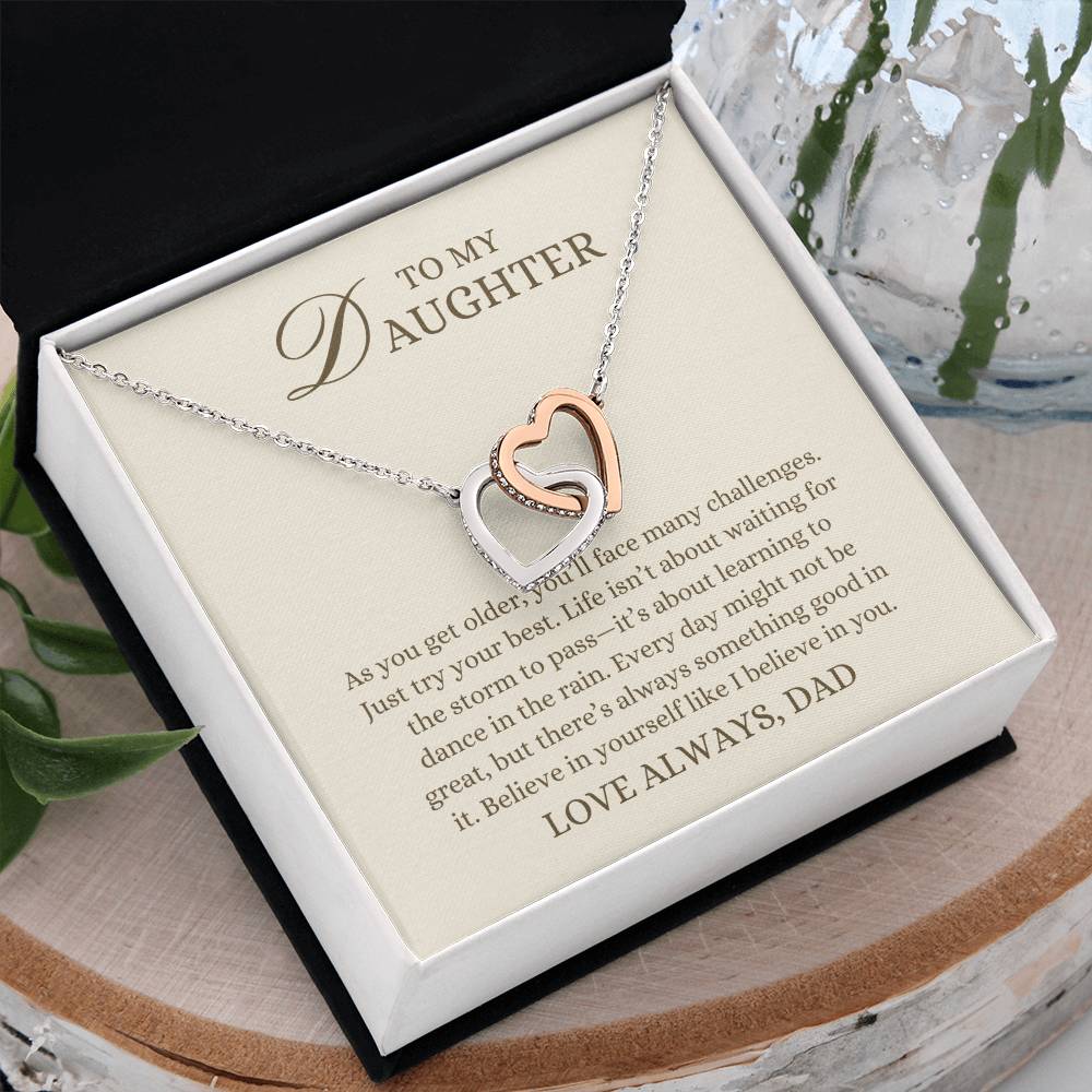 To my Daughter Gift, Believe in Yourself,  Interlocking Hearts Pendant Necklace