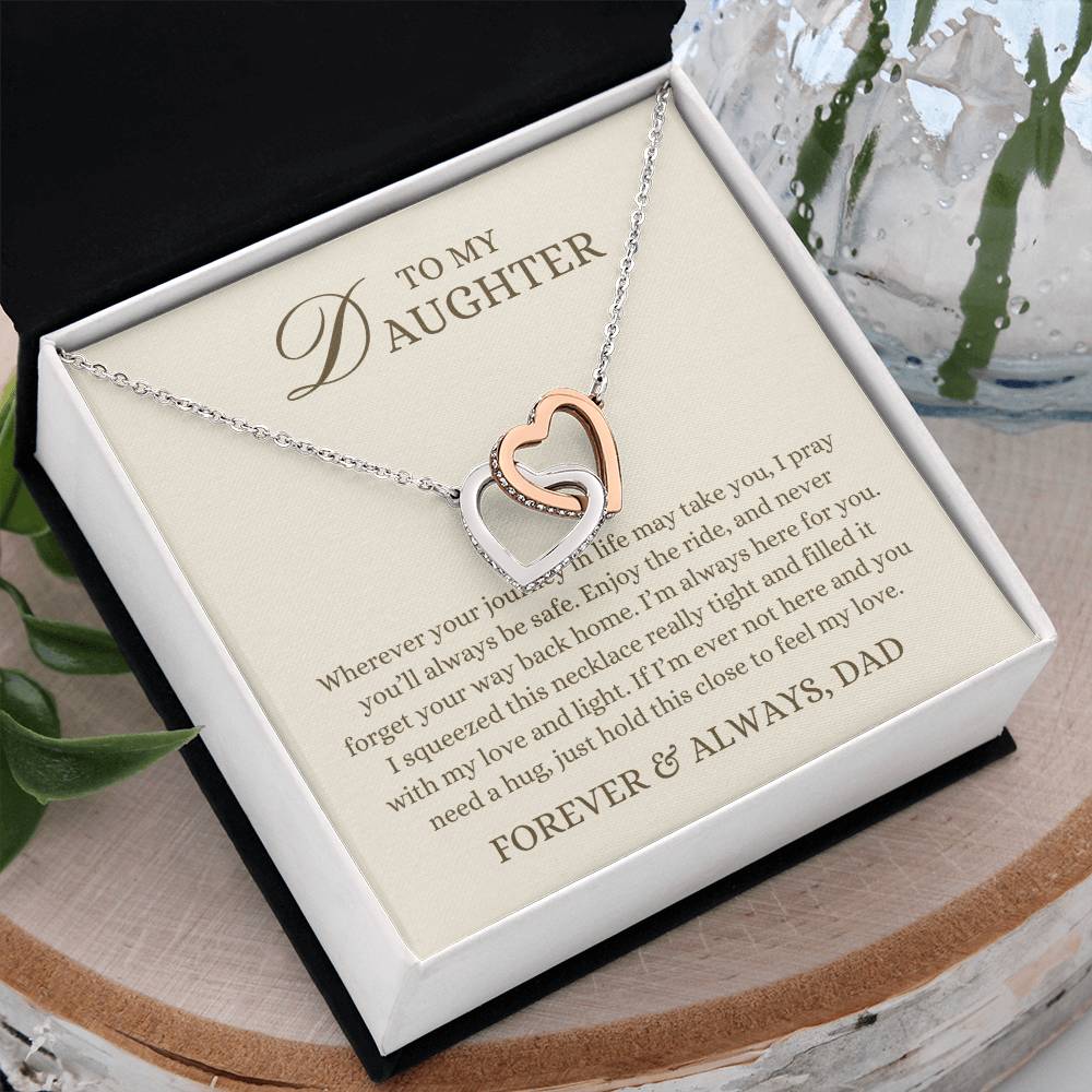 To my Daughter Gift, Journey in Life, Interlocking Hearts Pendant Necklace