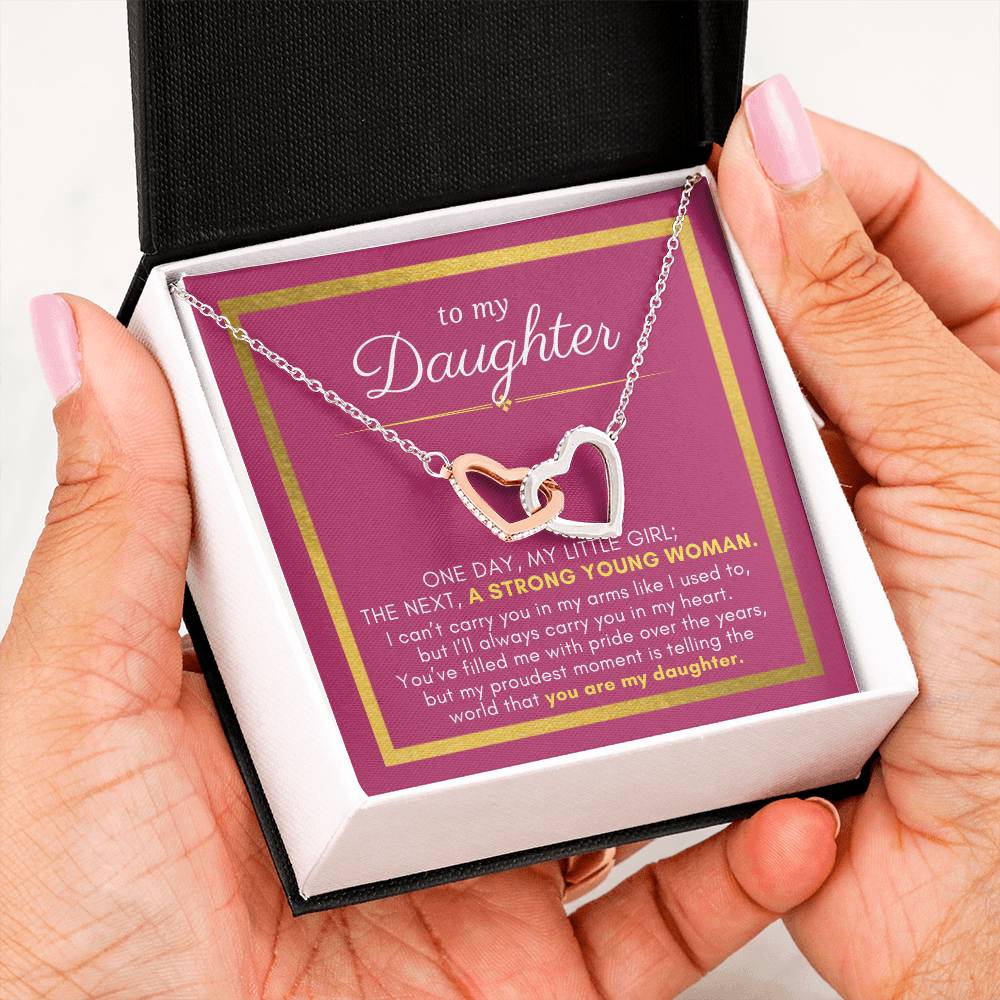 To My Daughter Gift, A Strong Young Woman, Interlock Heart Pendant Necklace