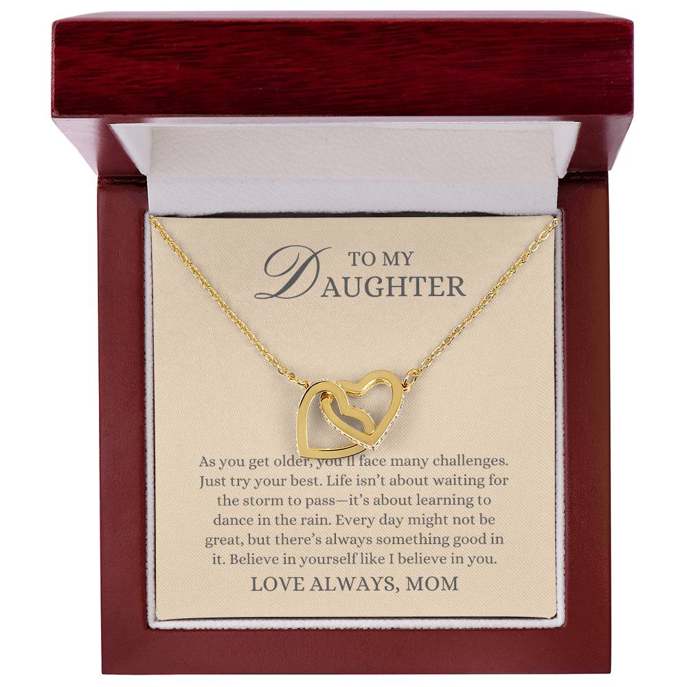 To my Daughter Gift From Mom, Believe in Yourself,  Interlocking Hearts Pendant Necklace