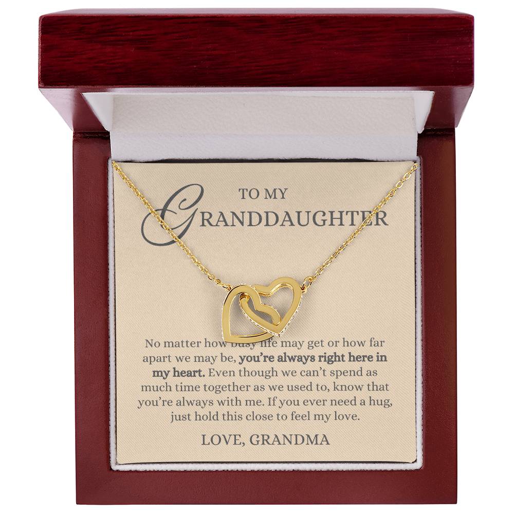 To my Granddaughter Gift, Hold This Close to Feel My Love, Interlock Heart Necklace