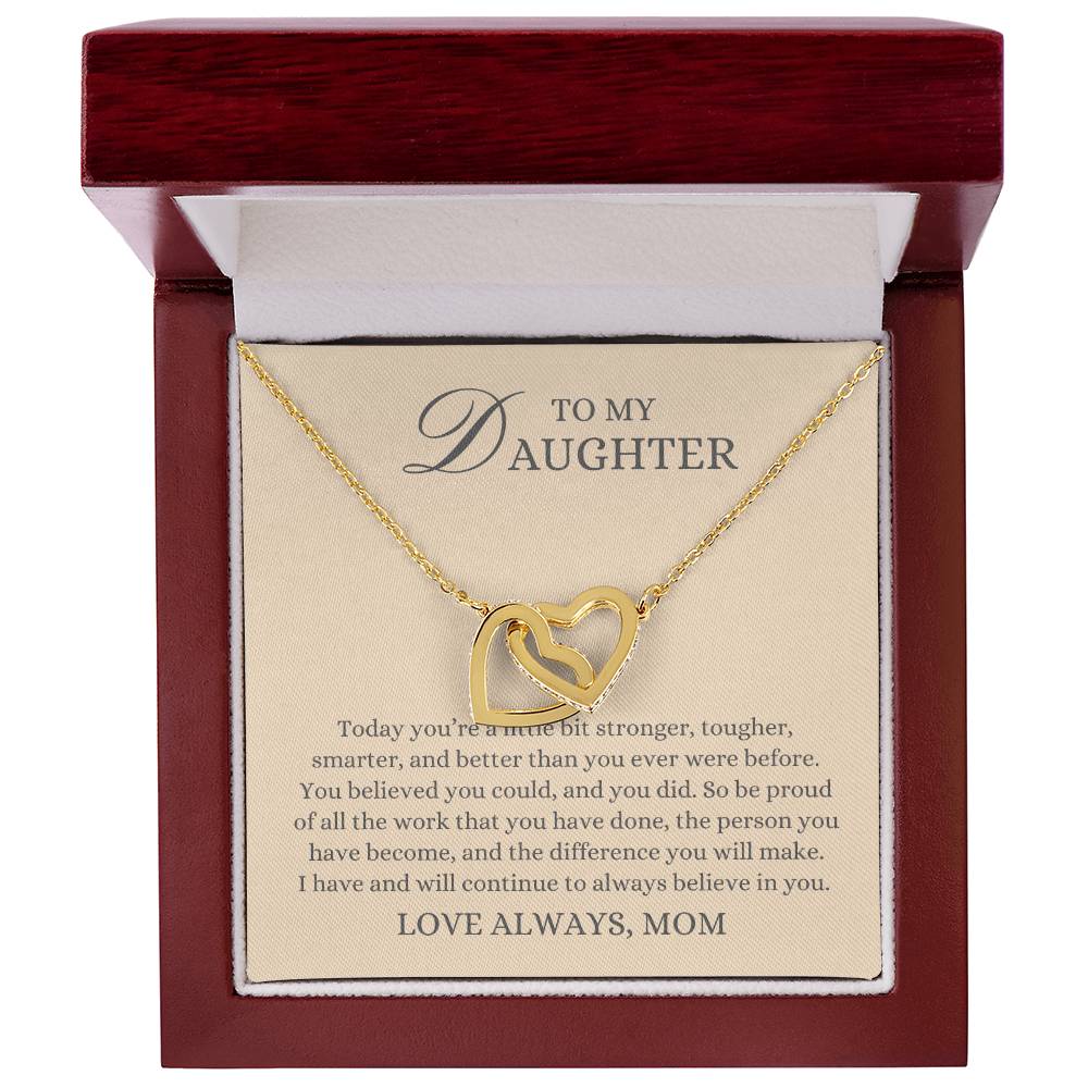 To my Daughter Gift From Mom, Stronger Tougher Smarter,  Interlocking Hearts Pendant Necklace