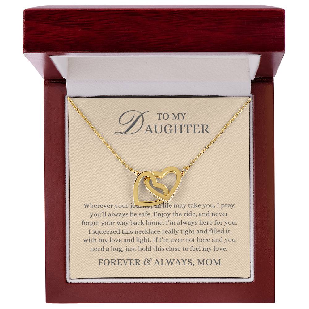 To my Daughter Gift From Mom, Journey in Life, Interlocking Hearts Pendant Necklace