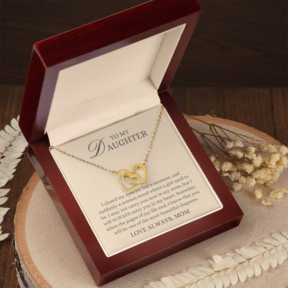 To my Daughter Gift From Mom, Most Beautiful Chapters,  Interlocking Hearts Pendant Necklace