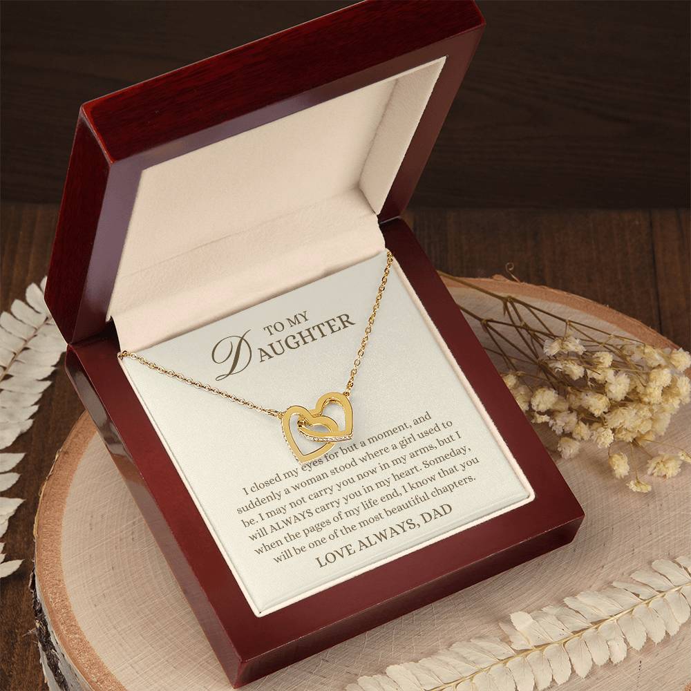 To my Daughter Gift, Most Beautiful Chapters,  Interlocking Hearts Pendant Necklace