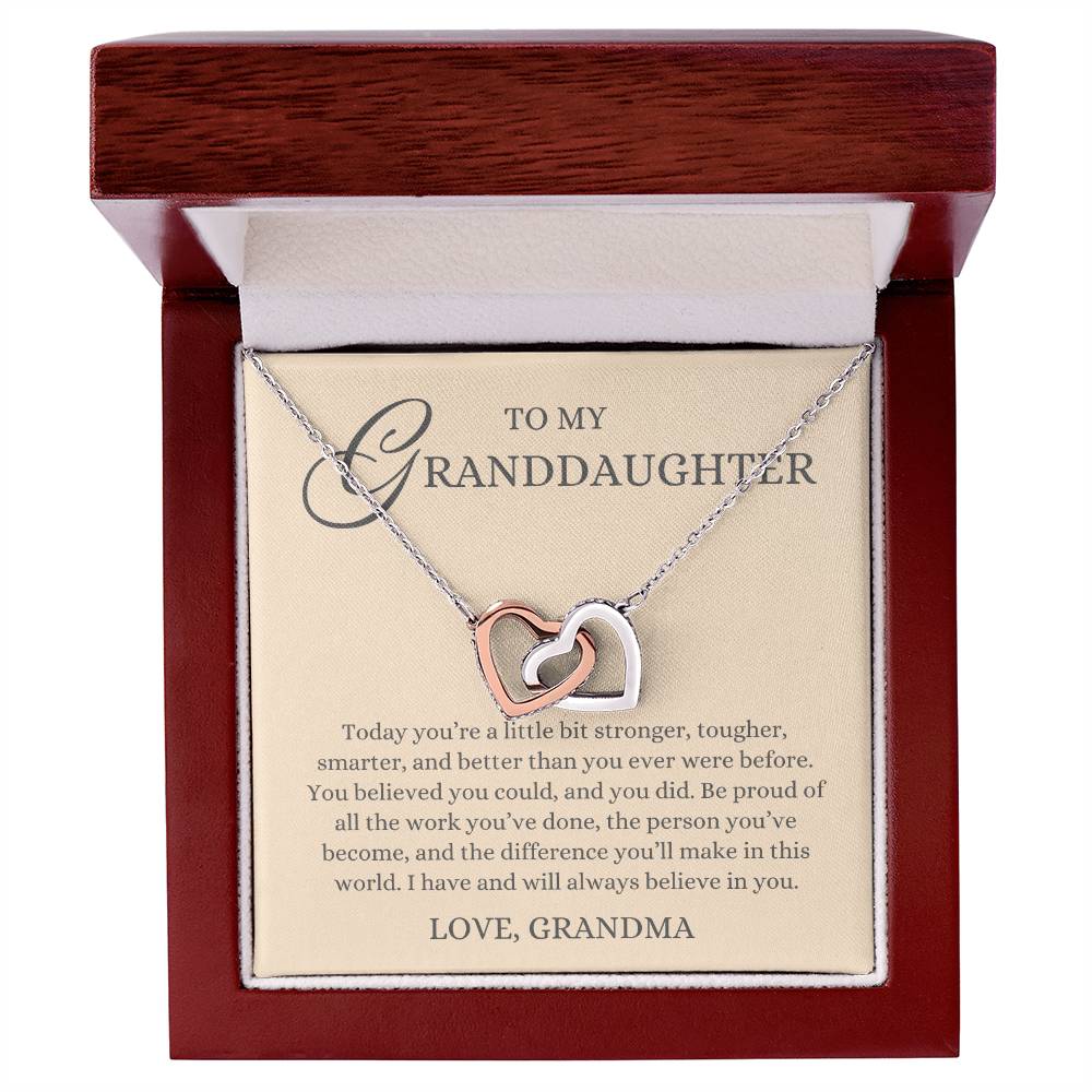 To my Granddaughter Gift, Stronger Tougher Smarter, Interlock Heart Necklace