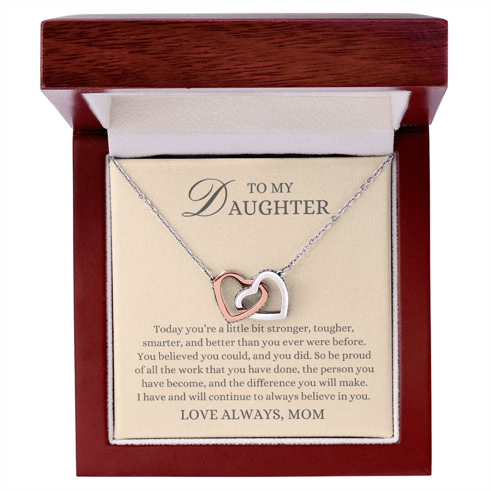 To my Daughter Gift From Mom, Stronger Tougher Smarter,  Interlocking Hearts Pendant Necklace