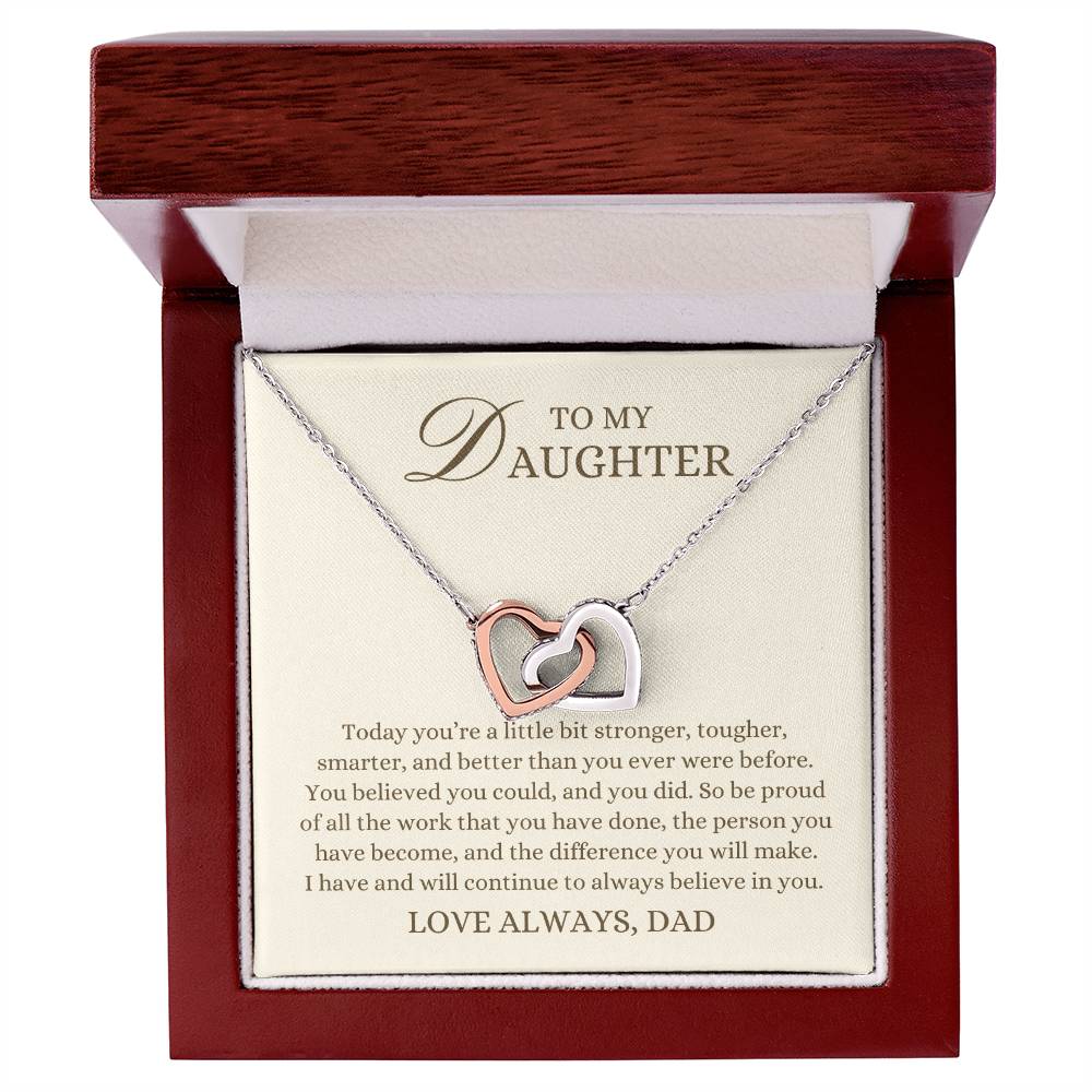 To my Daughter Gift, Stronger Tougher Smarter,  Interlocking Hearts Pendant Necklace