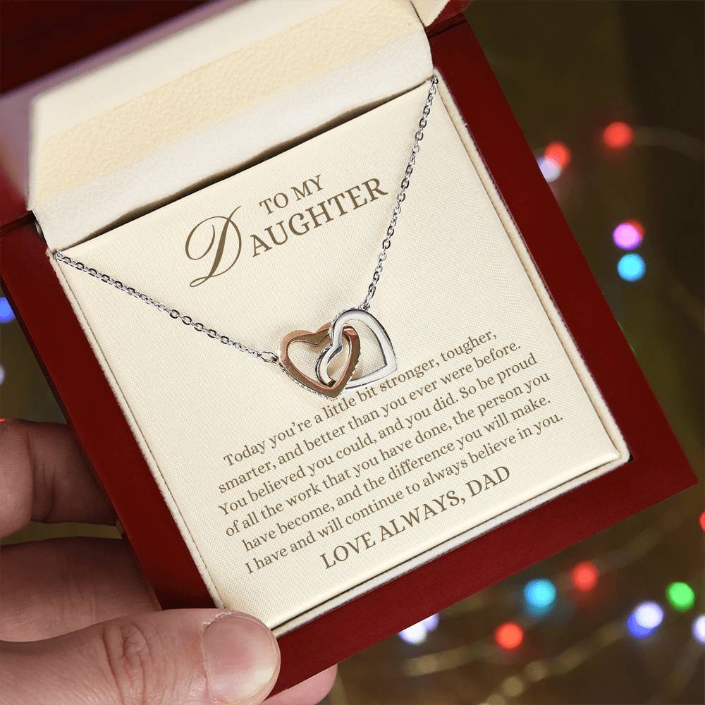 To my Daughter Gift, Stronger Tougher Smarter,  Interlocking Hearts Pendant Necklace