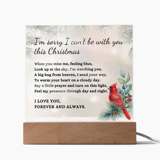 Christmas Cardinal Sympathy Gift, Condolence LED Lighted Memorial Poem on Acrylic Plaque