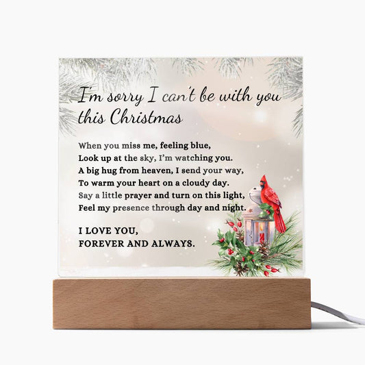 Christmas Cardinal Sympathy Gift, Condolence LED Lighted Memorial Poem on Acrylic Plaque