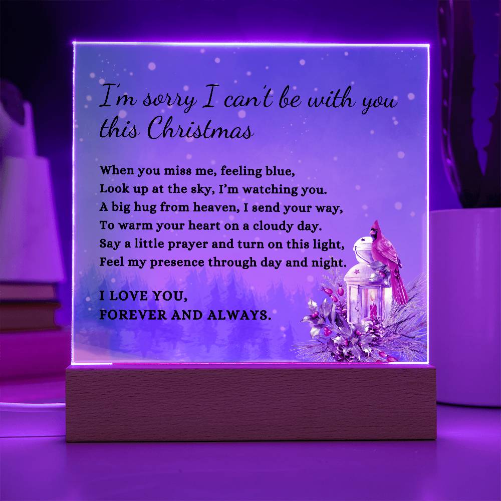 Christmas Cardinal Sympathy Gift, Blue Condolence LED Lighted Memorial Poem on Acrylic Plaque