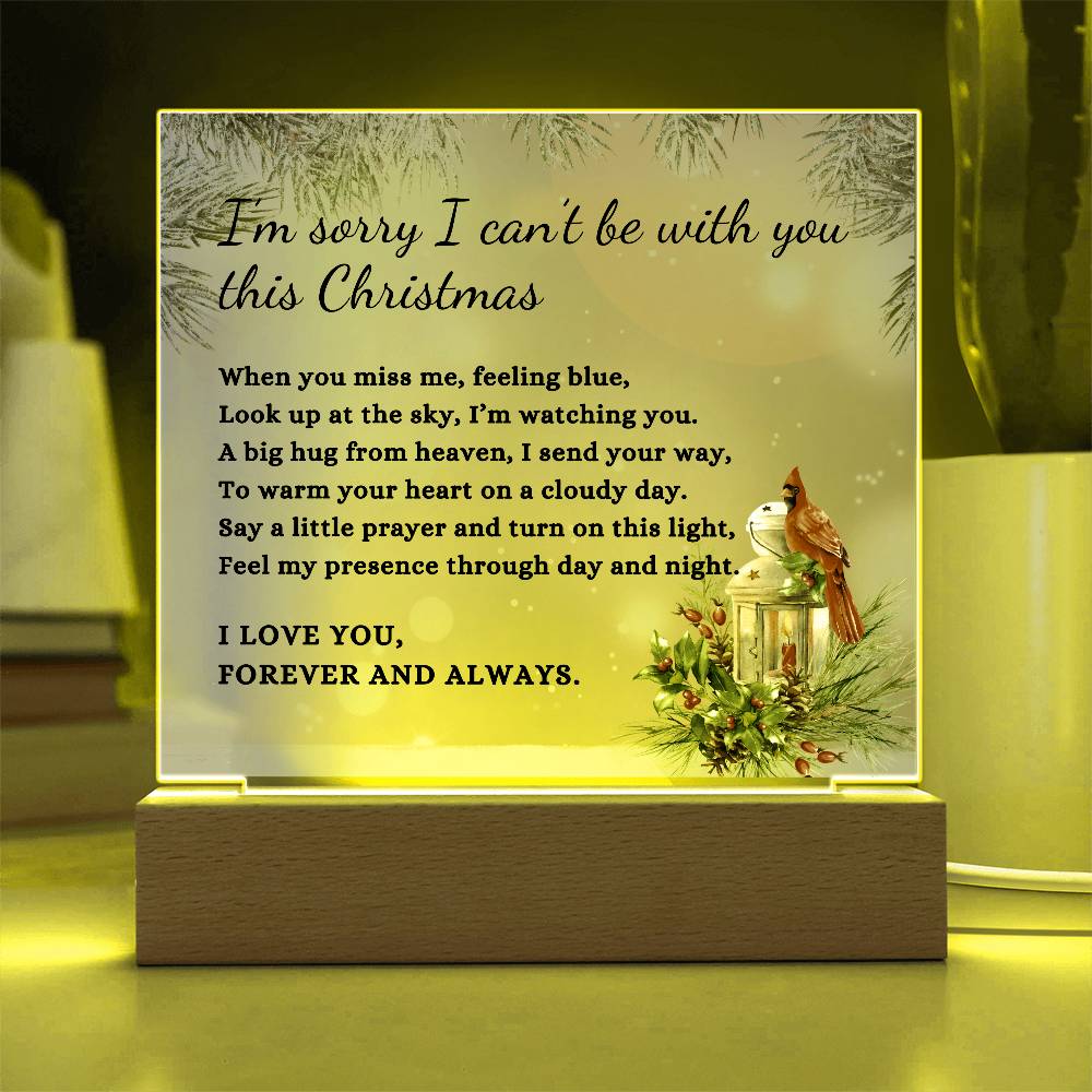 Christmas Cardinal Sympathy Gift, Condolence LED Lighted Memorial Poem on Acrylic Plaque