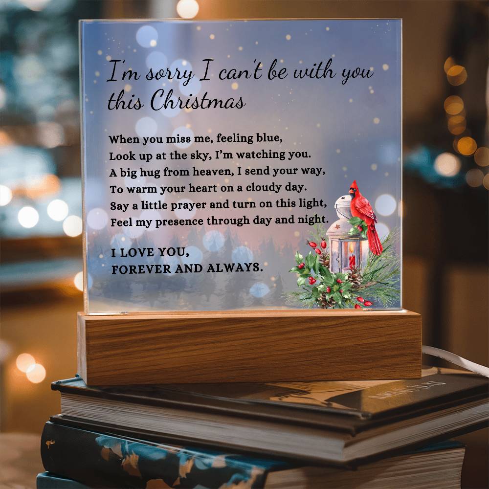 Christmas Cardinal Sympathy Gift, Blue Condolence LED Lighted Memorial Poem on Acrylic Plaque