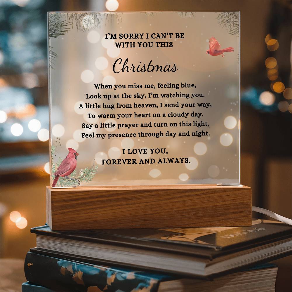 Two Cardinals Christmas Sympathy Gift, Condolence LED Lighted Memorial Poem on Acrylic Plaque