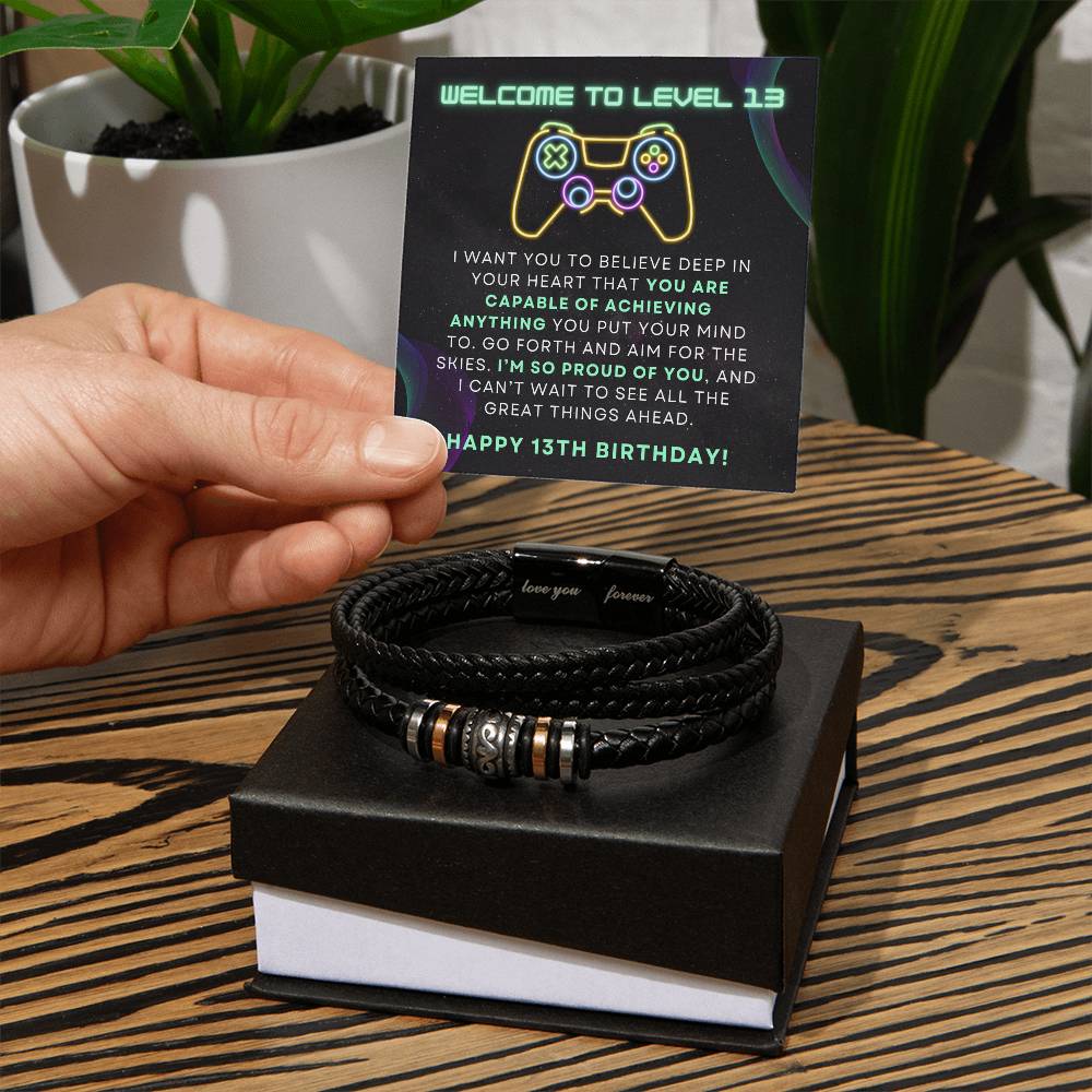 Game Controller Happy 13th Birthday Gift For Teen Boy Gamer Braided Vegan Leather Men Bracelet