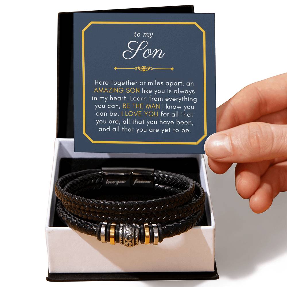 Gift For Son, Be the Man Graduation Encouragement Braided Vegan Leather Men Bracelet