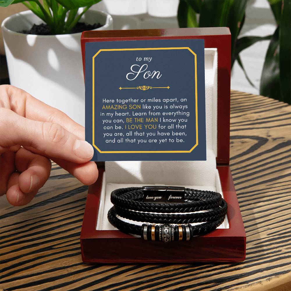 Gift For Son, Be the Man Graduation Encouragement Braided Vegan Leather Men Bracelet