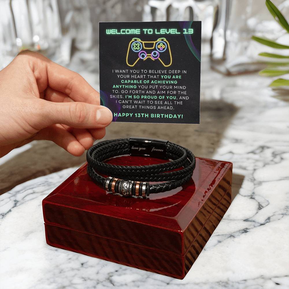 Game Controller Happy 13th Birthday Gift For Teen Boy Gamer Braided Vegan Leather Men Bracelet